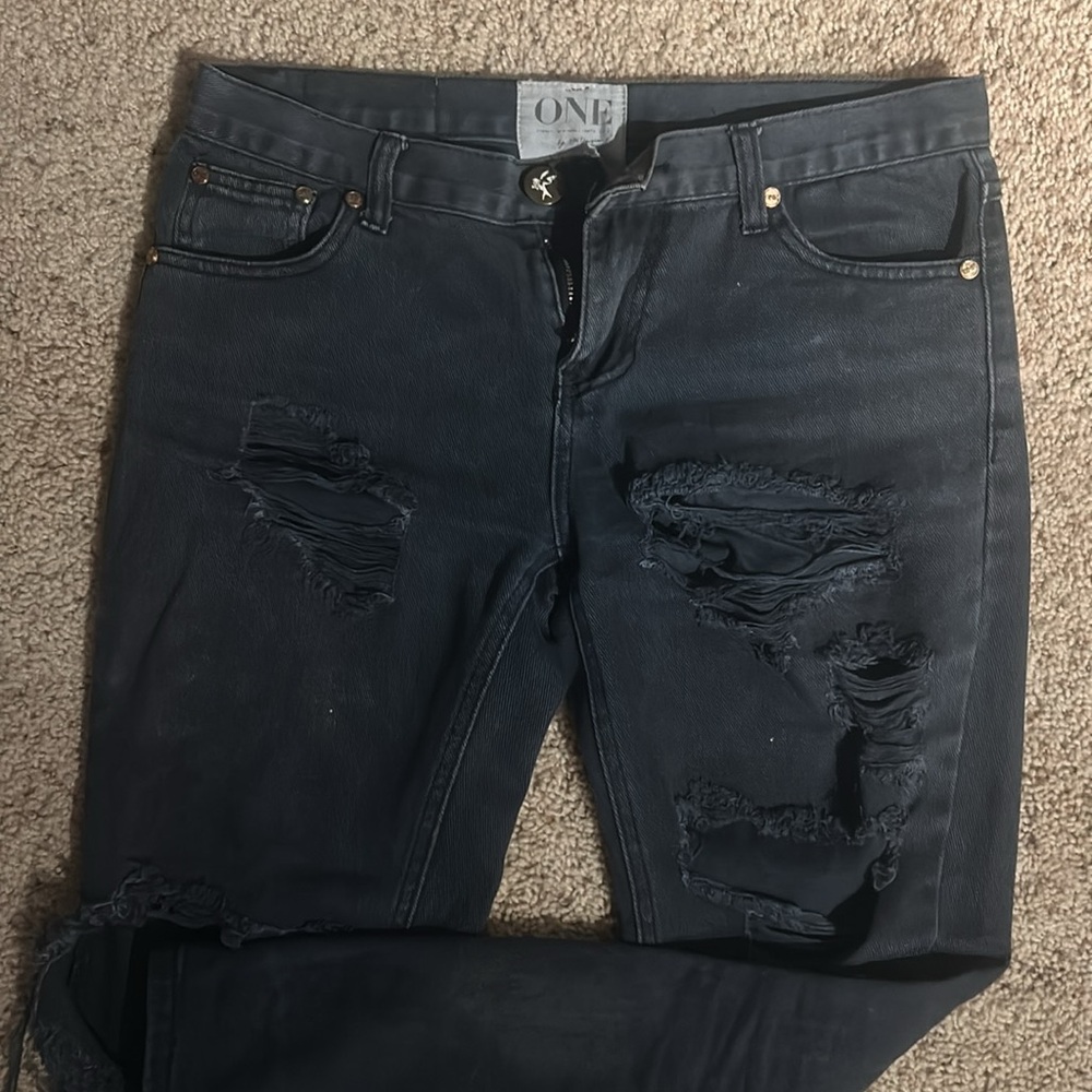 One Teaspoon One Awesome Baggies destroyed faded black denim jeans - Picture 4 of 8